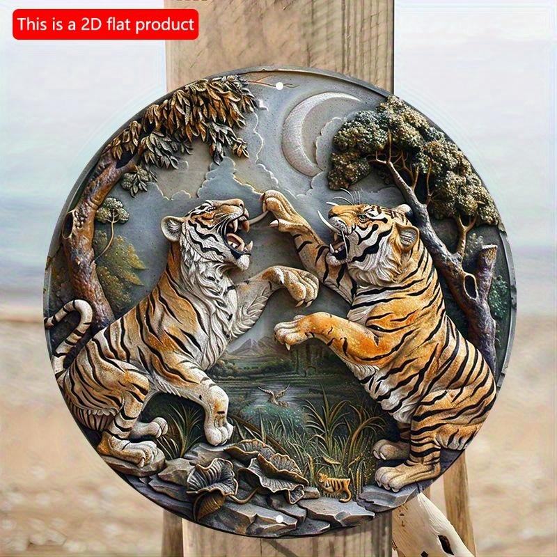2d flat 20*20cm Tiger Sculpture Art, Wall Decor, Outdoor and Indoor Wooden Sign, Animal Theme, Home and Garden Decoration