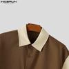 INCERUN Oversized Men Lapel Neck Patchwork Buttons Casual Shirts
