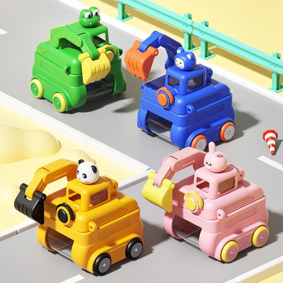 Excavator Water Bottle for Kids 500ml Leak-Proof Cartoon Cup with Wheels Adjustable Strap
