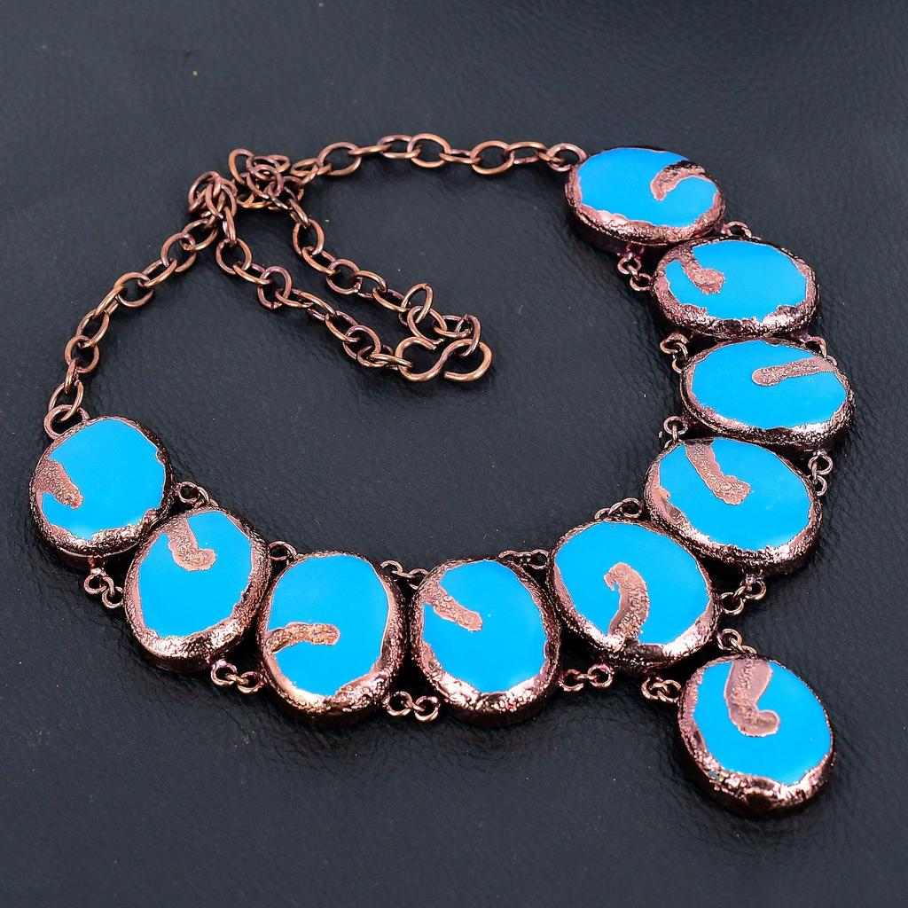 Turquoise Copper Electroformed Necklace, With Adjustable Chain, Handmade Gemstone Jewelry Necklace For Memorial Day