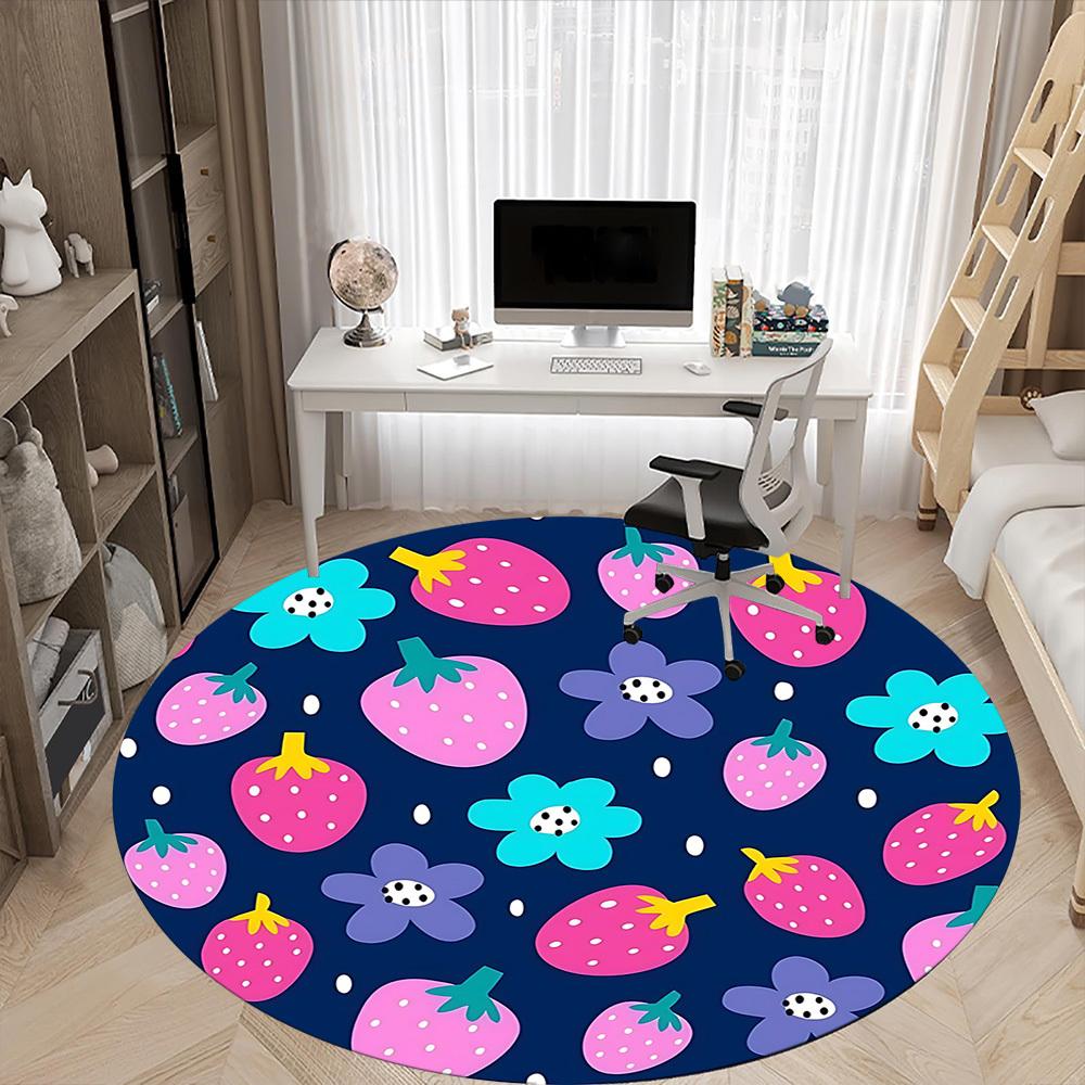 1pc Strawberry Floral Office Round Rug, Non-slip, Soft and Durable Office Rug for Interior Decoration, Perfect for Office,Decoration Yy260204074