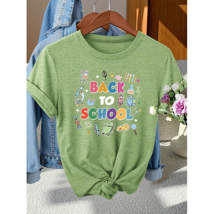 Back-to-School Season Fashionable and elegant style BACK TO SCHOOL Colorful letter pattern printed round neck short sleeve shirt T Women's