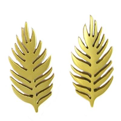 [P7758] - Designer Steel Earrings 'Jungle' Gold - 17x7 Mm