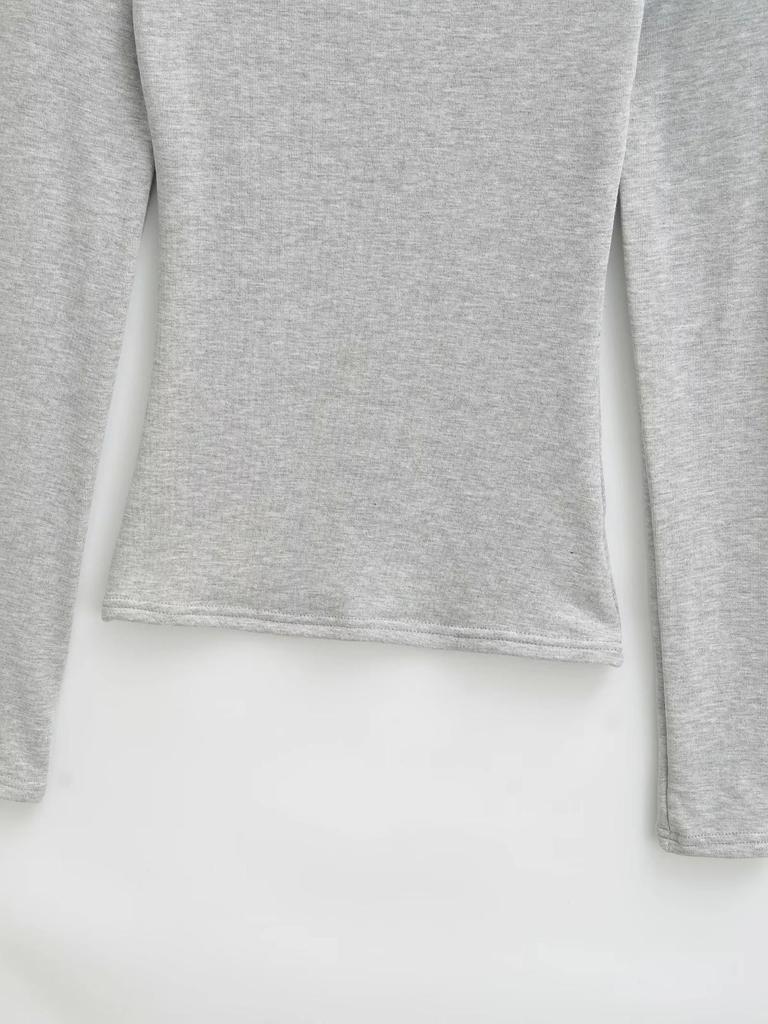 Women's Plus Velvet Thickened Long-Sleeve Cashmere T-Shirt with Half-High Collar and Slimming Waist