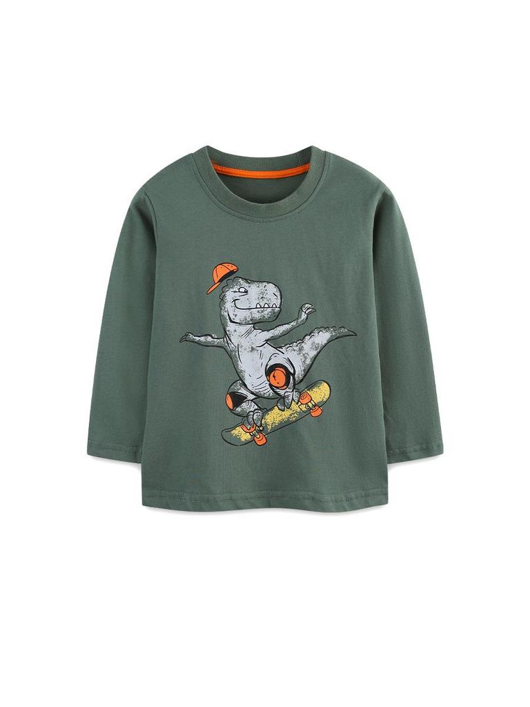 Autumn Boys' Cartoon Print Long-Sleeve Cotton Pullover Sweatshirt