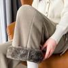 Winter Verdicken Lamm Wolle Warme Hosen Frauen Casual Elastische Hohe Taille Vintage Breite Bein Hosen Neue Design Chic Lose Oberbekleidung Hosen