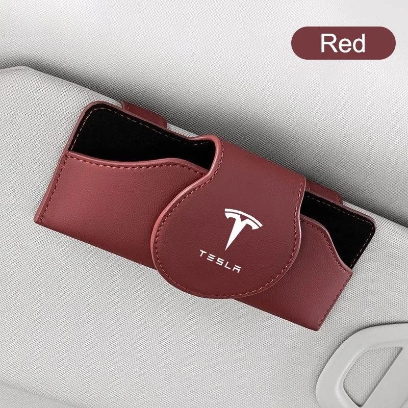 Car Sticker Tesla New Leather Car Glasses Case Sunglasses Storage Box Clip For Tesla Model 3 Model S X Model Y Roadster SpaceX A