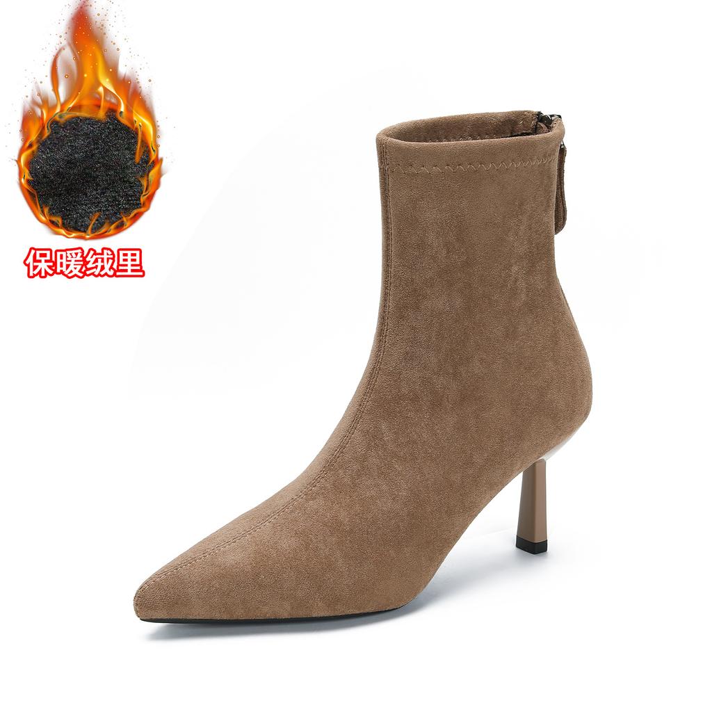 2026 autumn and winter new pointed thin heel high heel temperament thin French sexy beautiful women's short boots