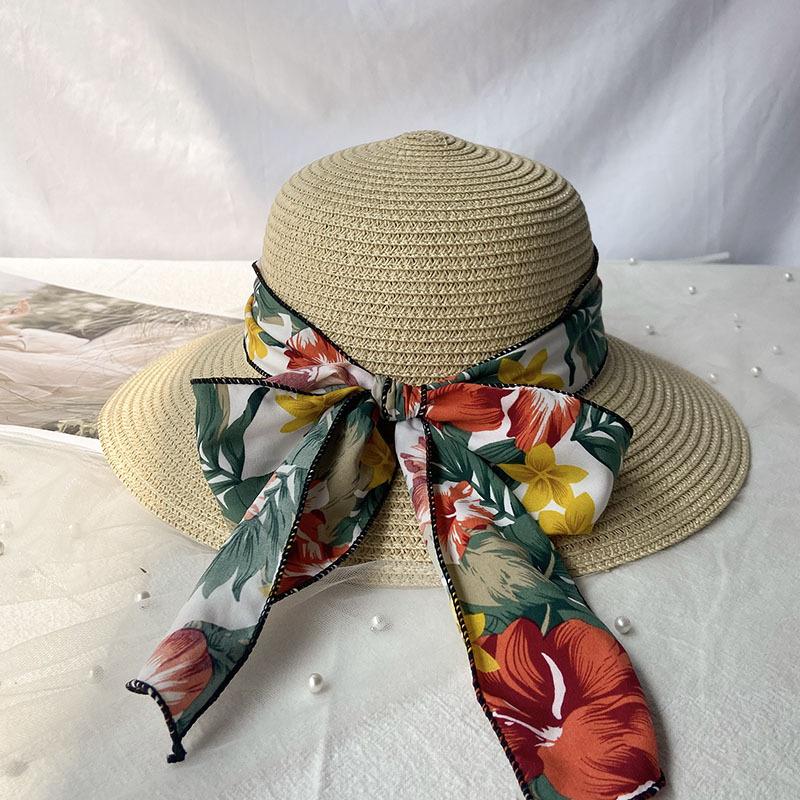 Fashionable Sun Hat for Women, Seaside Travel Vacation Large Brim Bow Decor Beach Folding Hat Straw Hat
