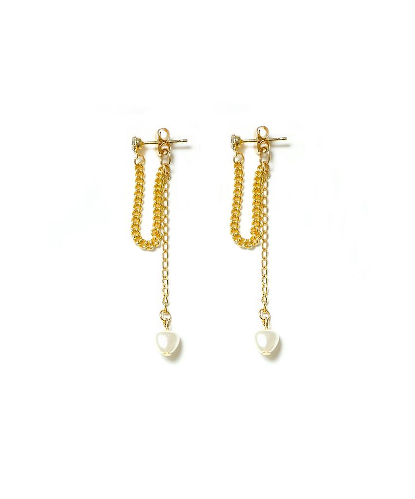 Hawha Heart Drop Pearl Chain Earring