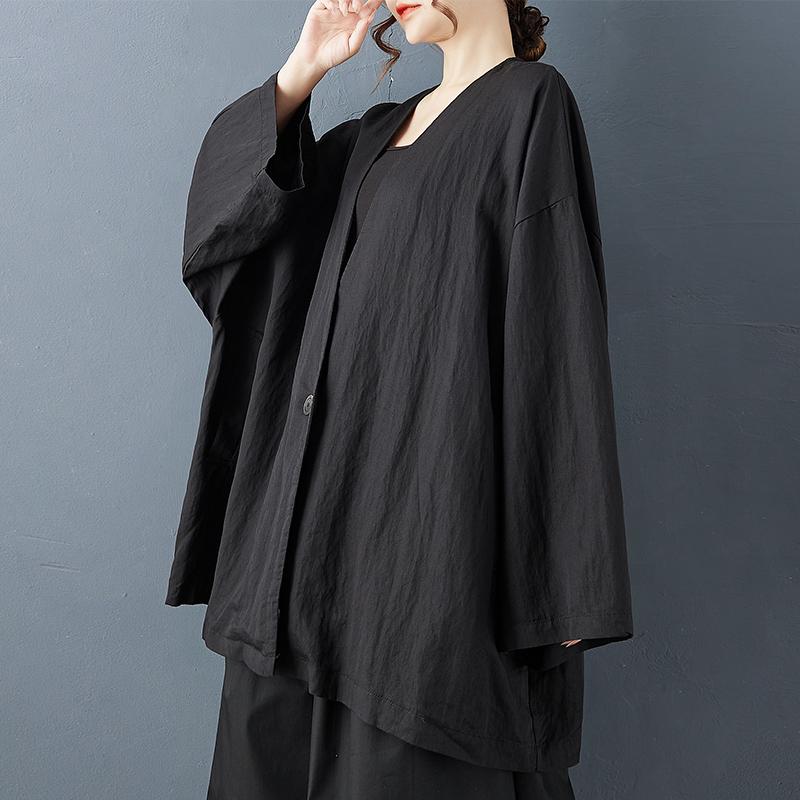 DIMANAF 2025 Plus Size Autumn Winter Women Plus Size Coat Long Sleeve Jackets Casual Loose Outerwear Black