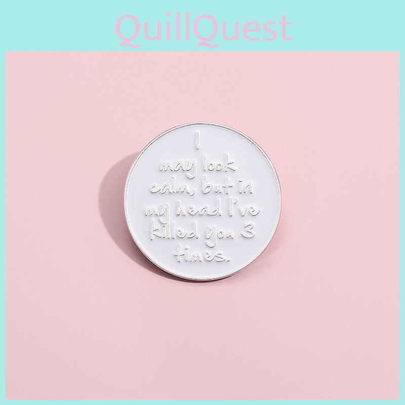 Creative Cartoon White Letter Brooch Stylish Round Metal Badge With Glossy Finish