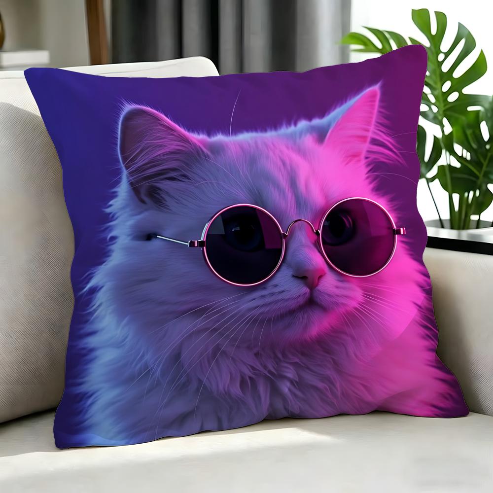 Cute A Cat With Glasses Cushion Cover Cushion Cover Set 4Pcs 50X50 45X45 40X40 Pillowcase Decorative Sofa Home Decor