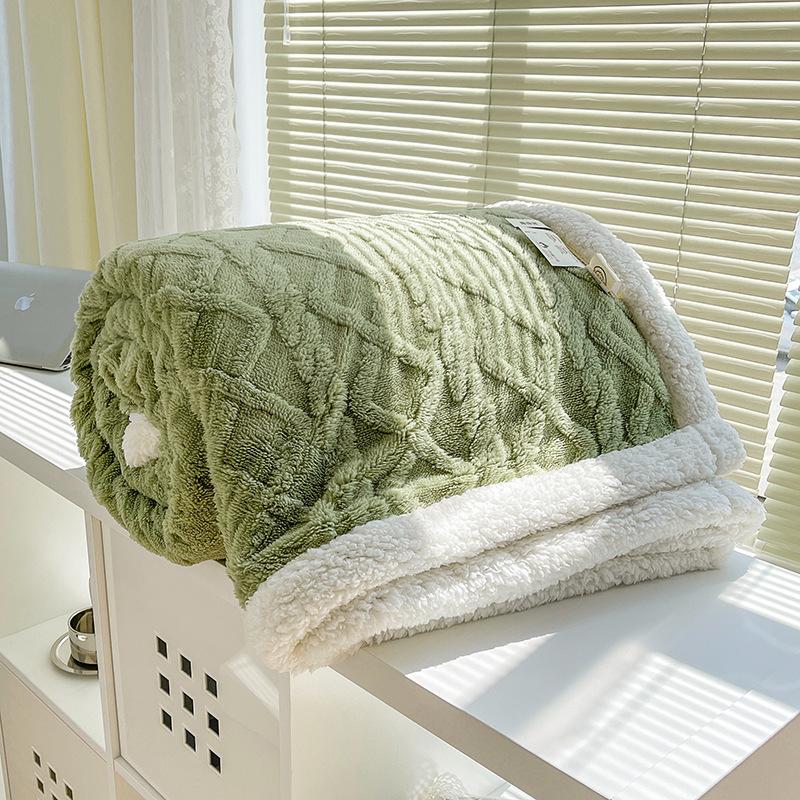 Verdickte Winterdecke, doppelseitiger Flaumplüsch, doppellagig, 3D-Jacquard, einfarbig, fürs Büro, Nickerchen, Schlafsaal, Zuhause, Bett, Sofa, Reise, gemütliche warme Decke