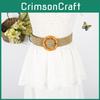 Women Casual Woven Fabric Belt With Circular Buckle For Summer Beach Wear