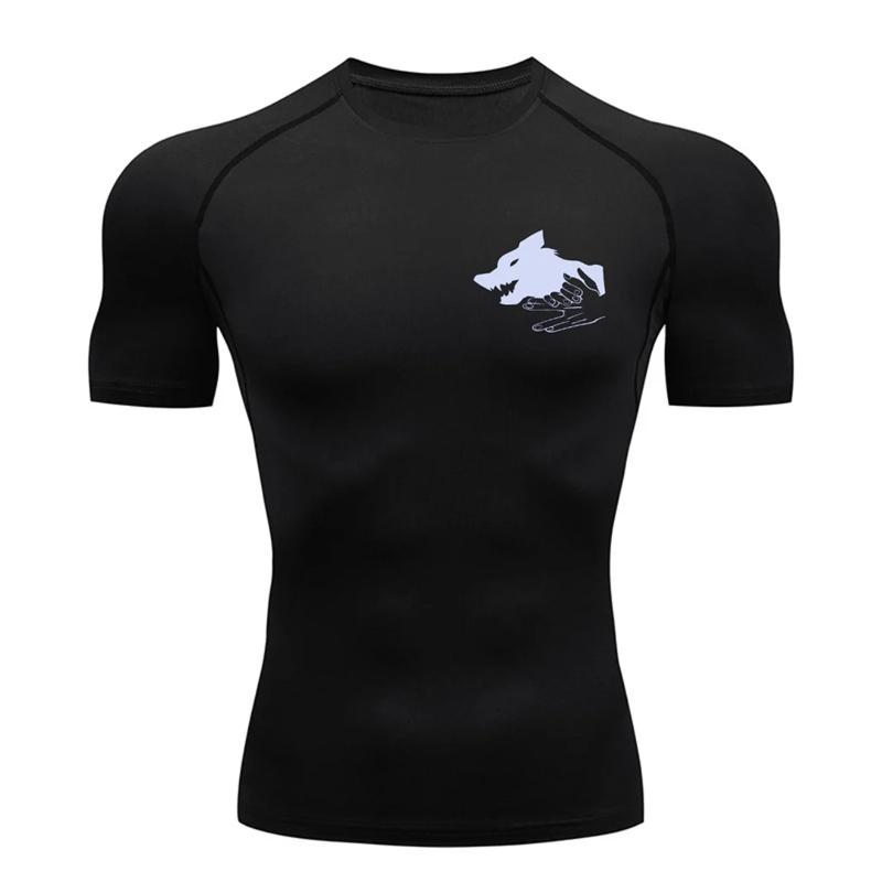 Graphic Print Short Sleeve Compression Shirt for Men Summer Athletic Quick Dry T-shirts Tops Gym Workout Running Training Tees