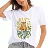 Glücklicher Murmeltiertag Damen Baumwoll-T-Shirt, Premium-Baumwollqualität Druck, Langlebig, Lässig Und Modisch, Niedliche Murmeltier-Grafik mit Hut, Celebra