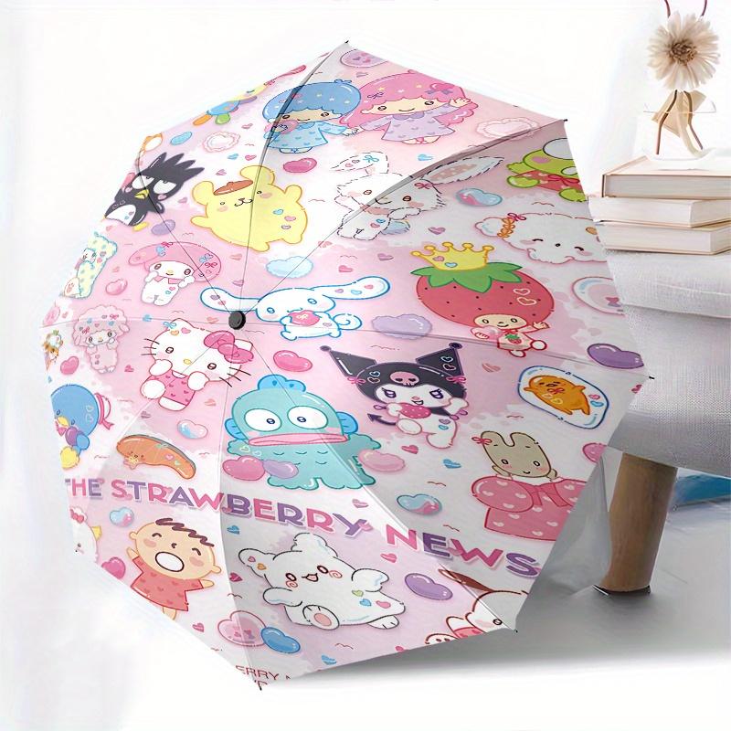 Hello Kitty, Sanrio Automatic Open/Close Umbrella-Cute Umbrella with Cute Design, Portable 3-Fold Compact Umbrella for Men & Women, Hallowee