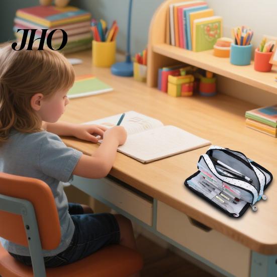 Astuccio per Matite in Tela Grande Custodia per Trucco con Tasche con Cerniera Pochette Scomparti Multipli Organizer Leggero Anelli Elastici Portapenne