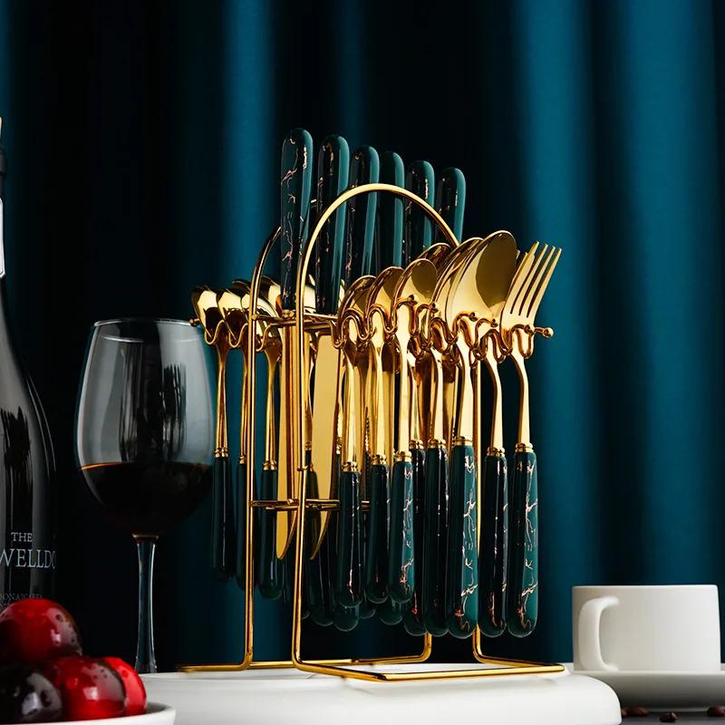 New ceramic handle stainless steel tableware Western steak knife fork spoon 24 piece set cross border gift box set