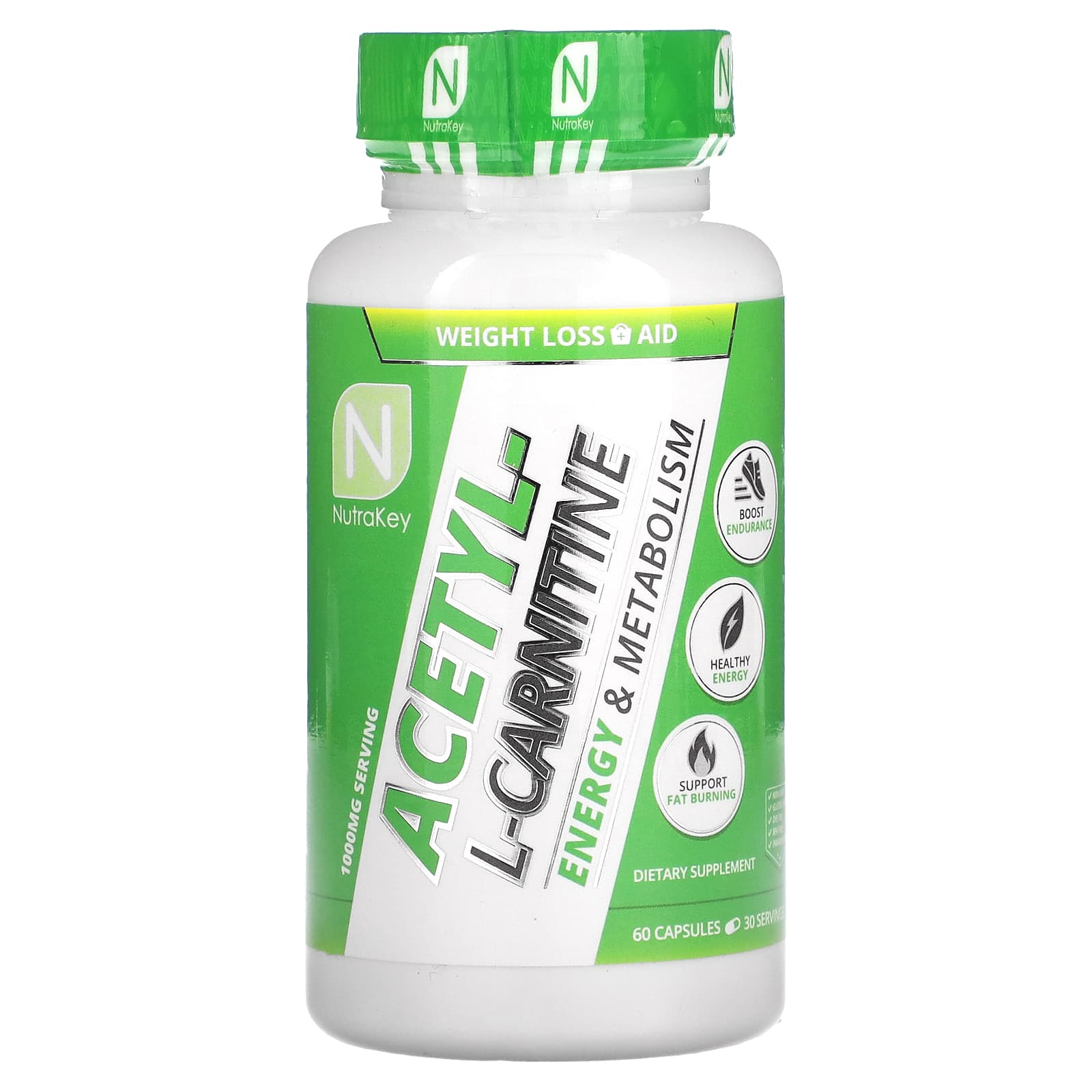 

Nutrakey, Acetyl-l-Carnitine, 1,000 mg, 60 Capsules (500 mg per capsule)