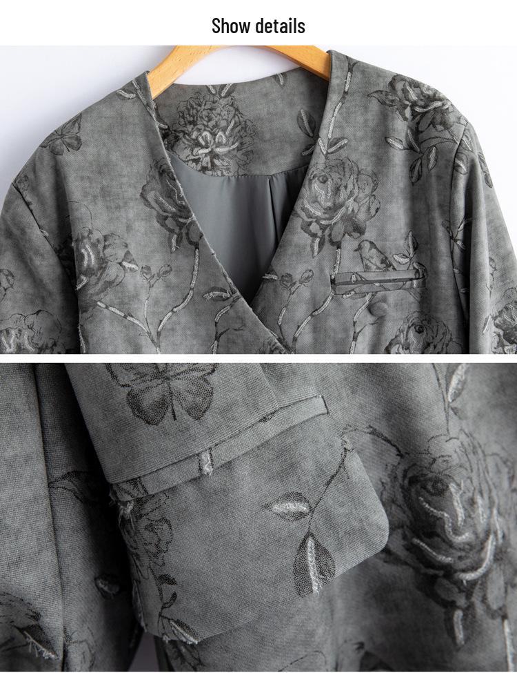 2025 Spring Women's V-Neck Jacquard Single-Breasted Fashion Suit Jacket