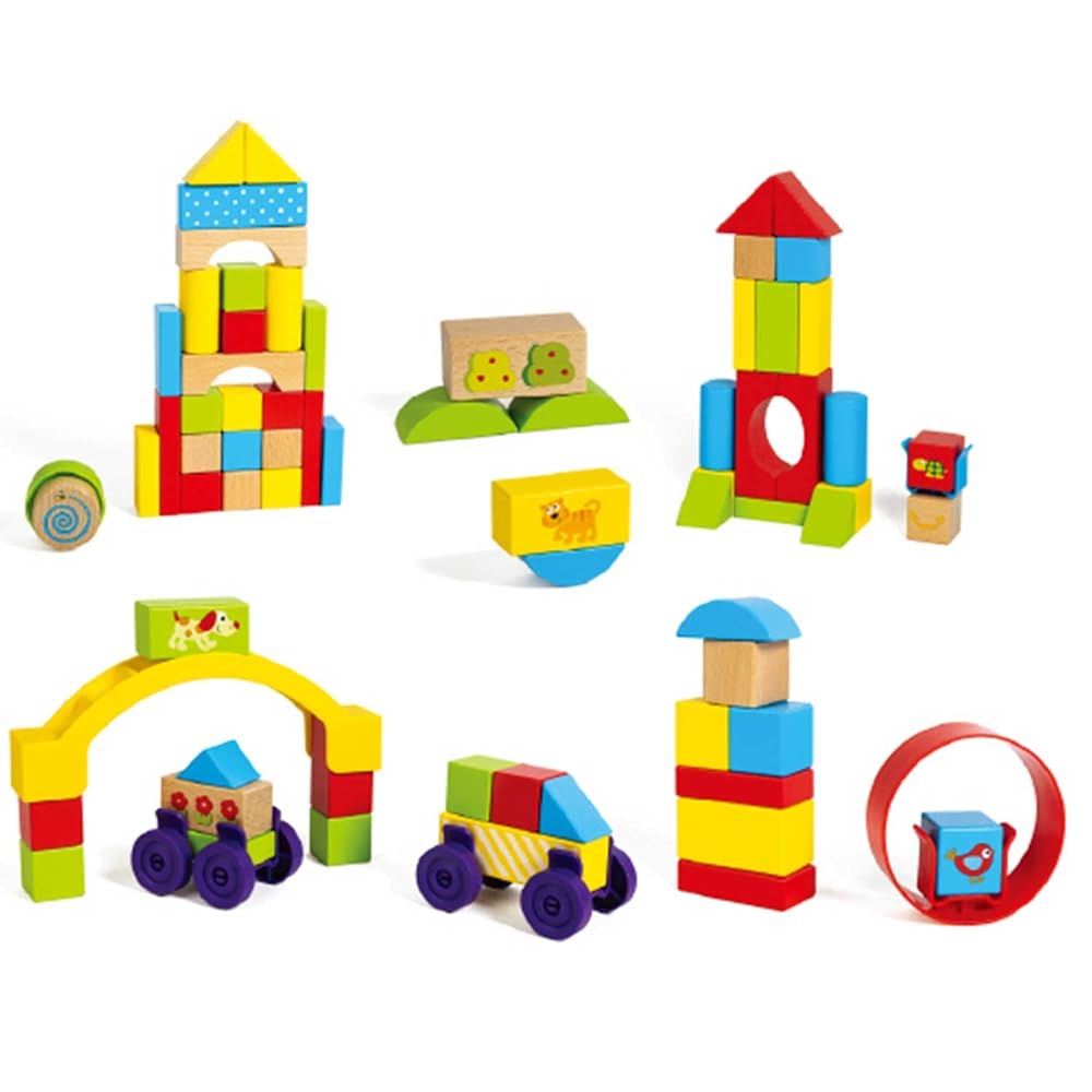 Hape Colorful Building Blocks Toy for Ages 1.5+ Wooden Stacking Blocks E8866