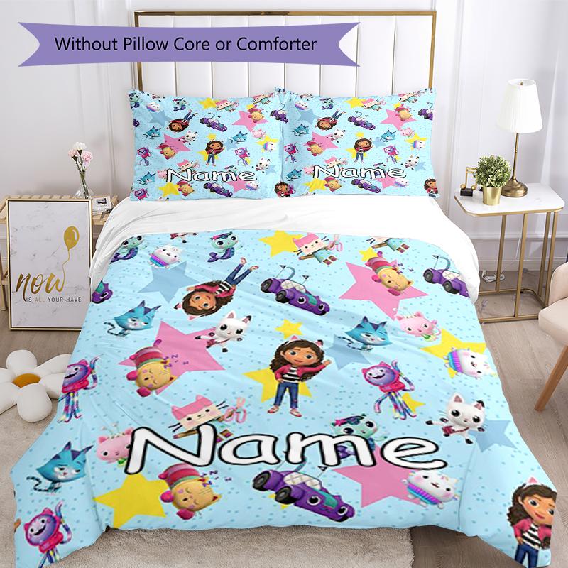 Set de Lenjerie de Pat cu Nume Personalizat 3 Bucăți Casa de Păpuși a lui Gabby Husa de Plapumă Închidere Include 1 Husă de Plapumă 2 Fețe de Pernă Moale și Confortabilă Pentru Toate Anotimpurile