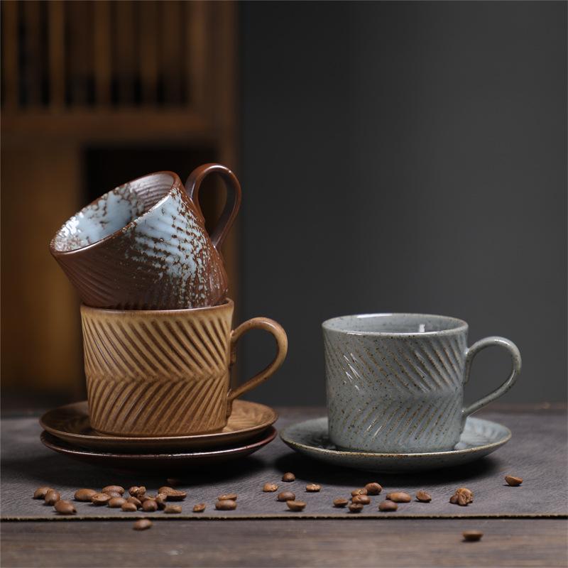 300ML European Ceramic Coffee Cup and Saucer Vintage Embossed Water Mug Creative Afternoon Camellia Tea Mug Home Breakfast Cup