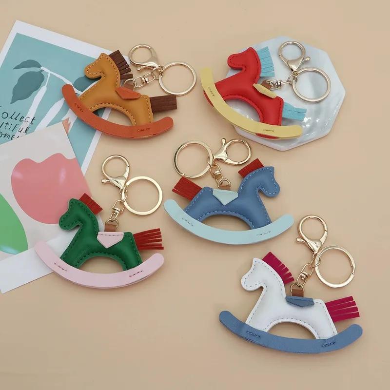 Women's Bag Charm Decoration Bag Pendant Cartoon Rocking Wooden Horse Women's Leather  Bag Charm Key Chain Cute Bag Accessories Gifts