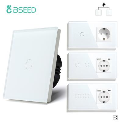 BSEED 1/2/3 Θυρών Διακόπτες Φωτισμού Αφής 1/2/3 Θέσεων Διακόπτες Τοίχου Για Σκάλες Διάδρομο Τύπος Πρίζας ΕΕ Υποδοχές USB Type-c Γυάλινο Πάνελ