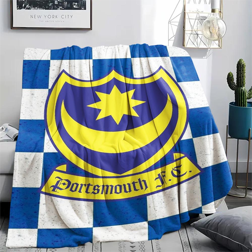 1PC Portsmouth FC Print Flannel Blanket, High Quality Comfortable for All Seasons, Home Decor, Warmth and Comfort, Perfect for Christmas Gifts