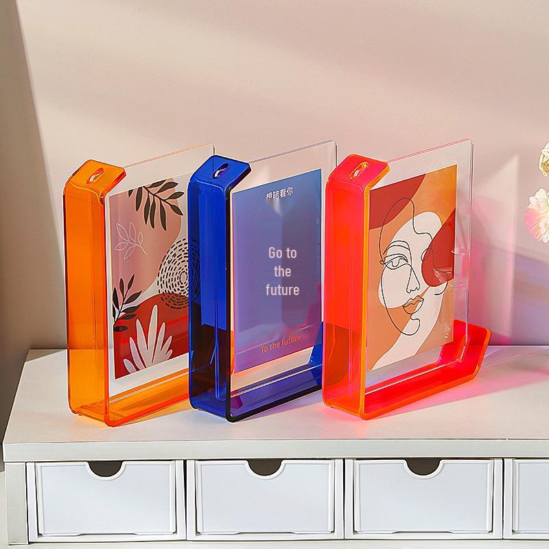 Acrylic L-Shaped Double-Sided Transparent Photo Frame, No-Punch, Thickened Dopamine Colors