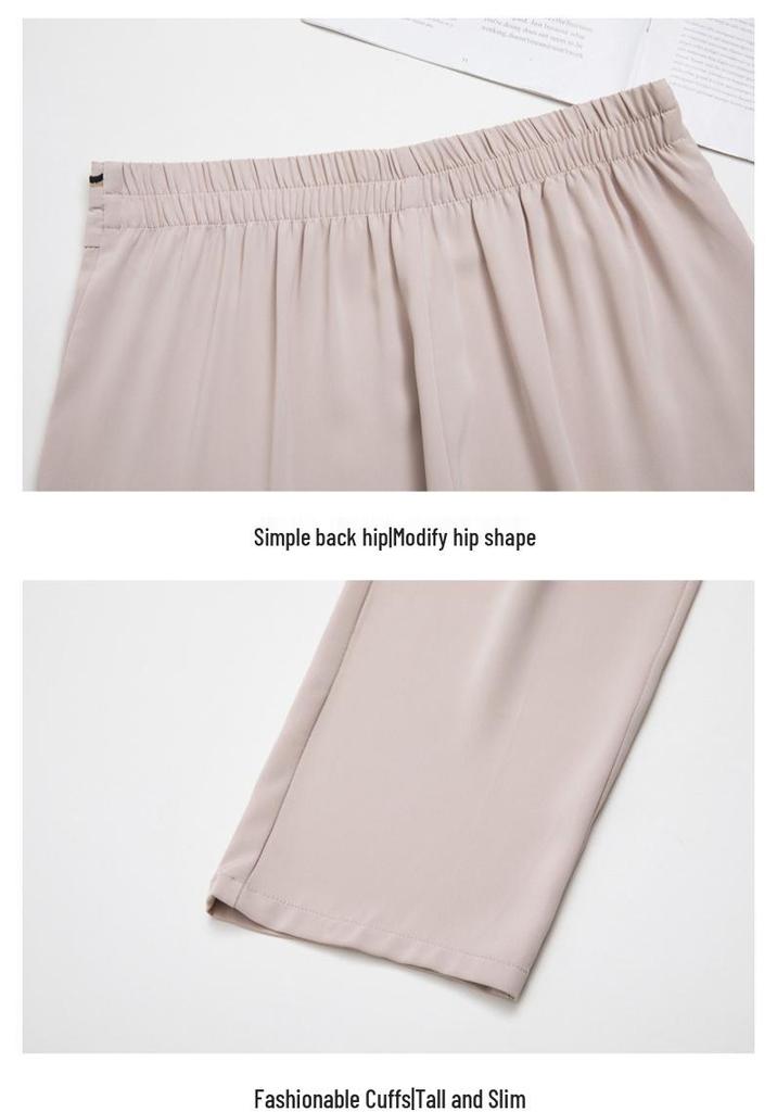 Mom's Ice Silk Elastic High-Waist Loose Straight-Leg Pants for Middle-Aged and Elderly Women - Cool, Casual, Nine-Point Length.