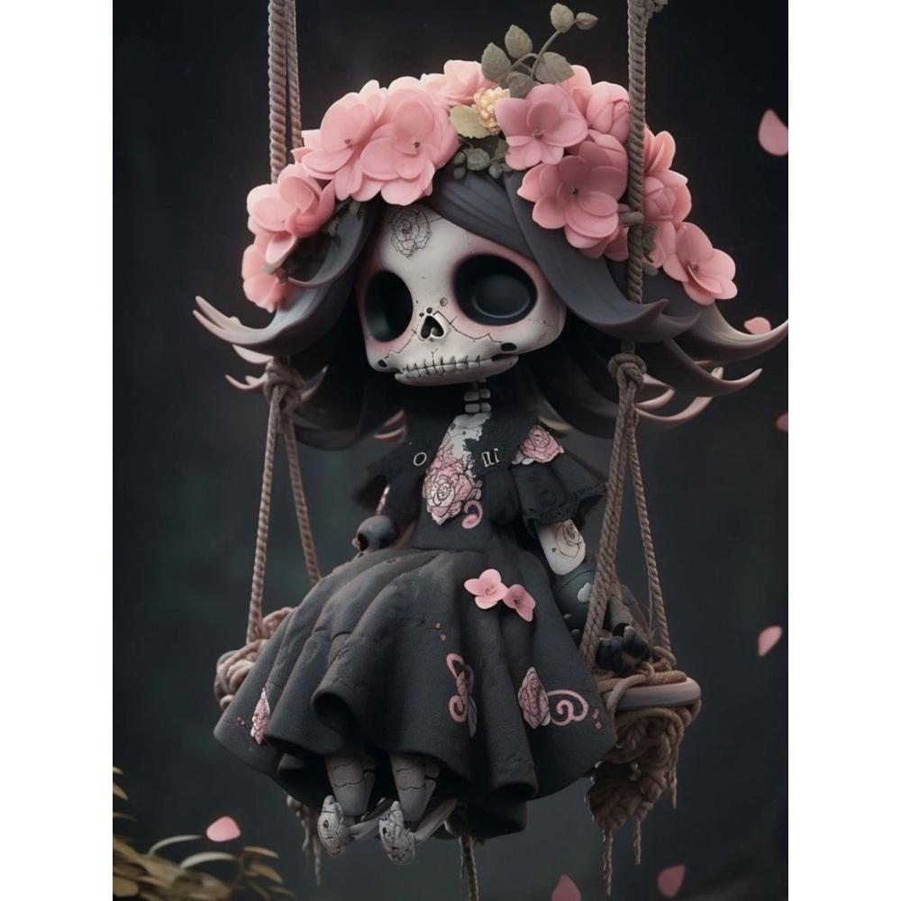 2026 New Dark Gothic Automaton Doll 5d Full Diamond Painting Skeleton Cartoon Character Crystal Cross Stitch Mosaic Home Decor