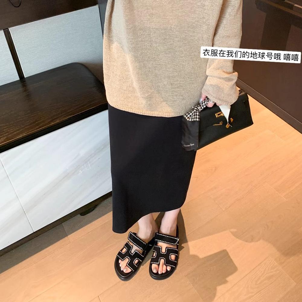 Su Yinyin Same Spot Sandals Women's Fashion~ Velcro Casual Thick-soled H-shaped Second Uncle Slippers Women's Sandals Outside