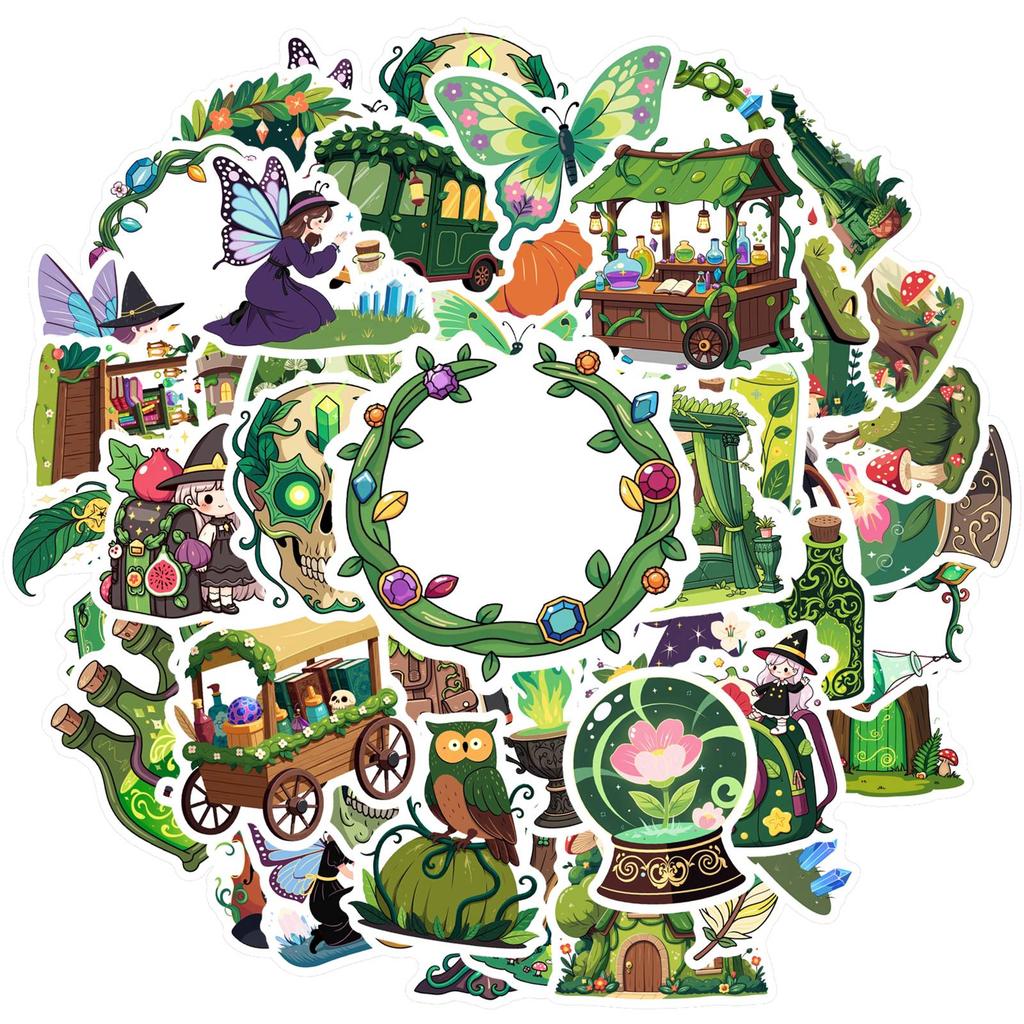 35pcs-50pcs Cartoon Floral Stickers Cute Witch DIY Stickers Sticker Pack For DIY Phone Guitar Laptop Notebook Suitcase Cup DIY