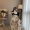 Floral Flower Long Dress Square Neck Short Sleeves Dress Sweet A-line Skirt  Daily