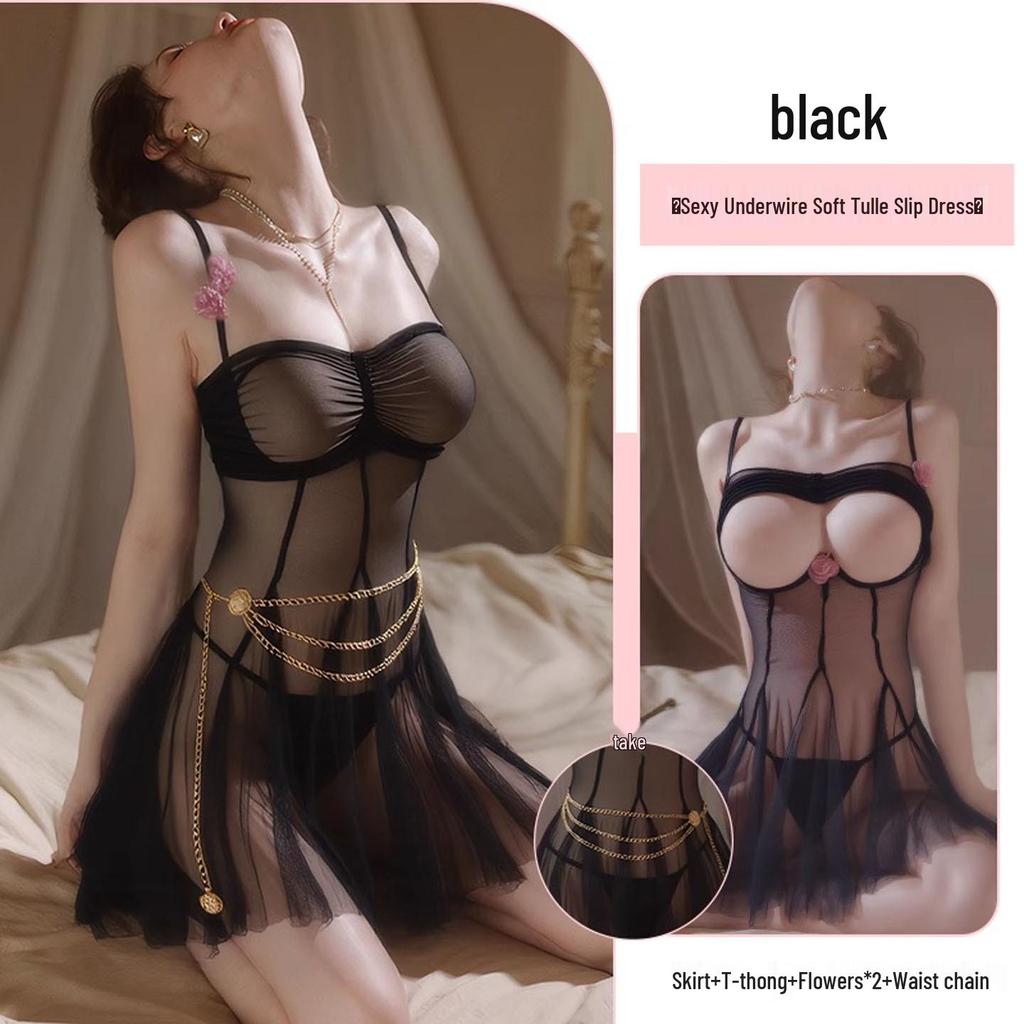 Damen Sexy Bügel Push-up Mesh Camisole Nachthemd