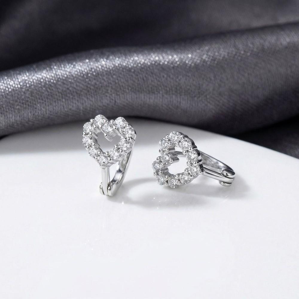 Sparkling Rhinestone Hoop Earrings Mini Ear Buckle Cute Heart Stud Earrings  Female
