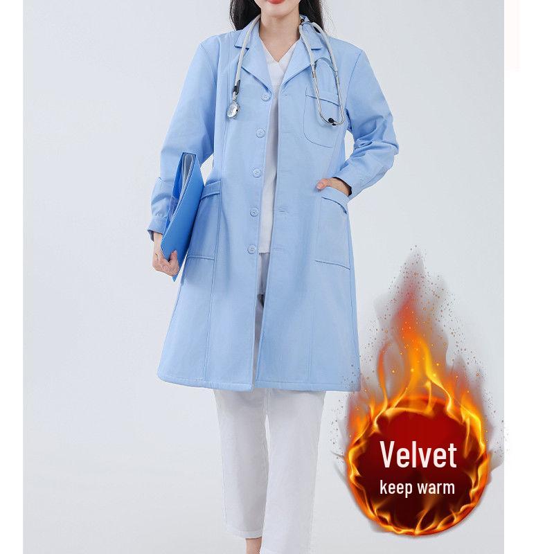 Halat de laborator de iarnă cu căptușeală din fleece: Îmbrăcăminte medicală groasă, cu mânecă lungă, unisex, pentru medici și asistente medicale