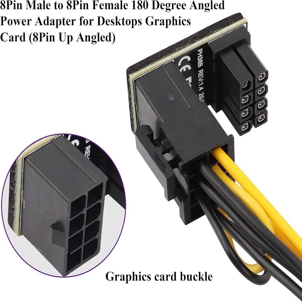 Graphics Card Power Supply Adapter Elbow 180°, GPU PSU Steering Connector PCI-E 6Pin 8Pin Rotating Wiring Artifact Solution