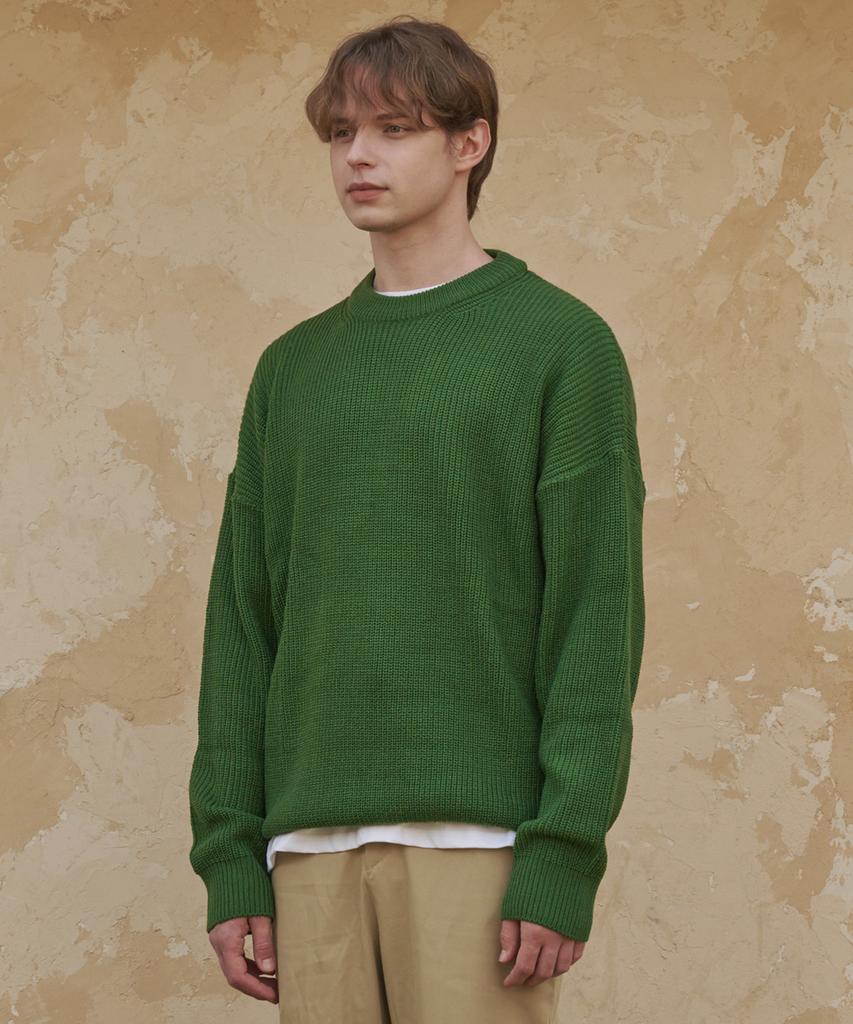 ESN Punched Round Neck Oversized Knit Green