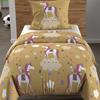 Parure housse de couette 120x150 cm LICORNES jaune, 100% coton 57 fils/cm2, par Soleil d'Ocre