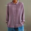 European and American Artistic Style Loose Striped Lace Trim Cotton-linen Long-sleeve Women's Shirt Top