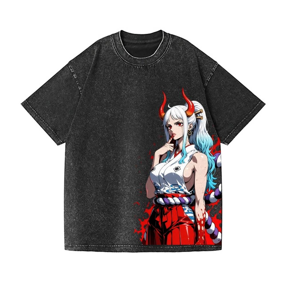 One Piece Yamato Vintage Wash Japanese Design T-Shirt High-quality Streetwear Men's Clothing Women 2026 Summer New T Shirt