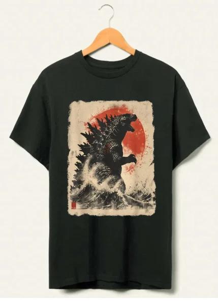Retro Vintage Japanese Godzilla Great Wave T-Shirt 4XL