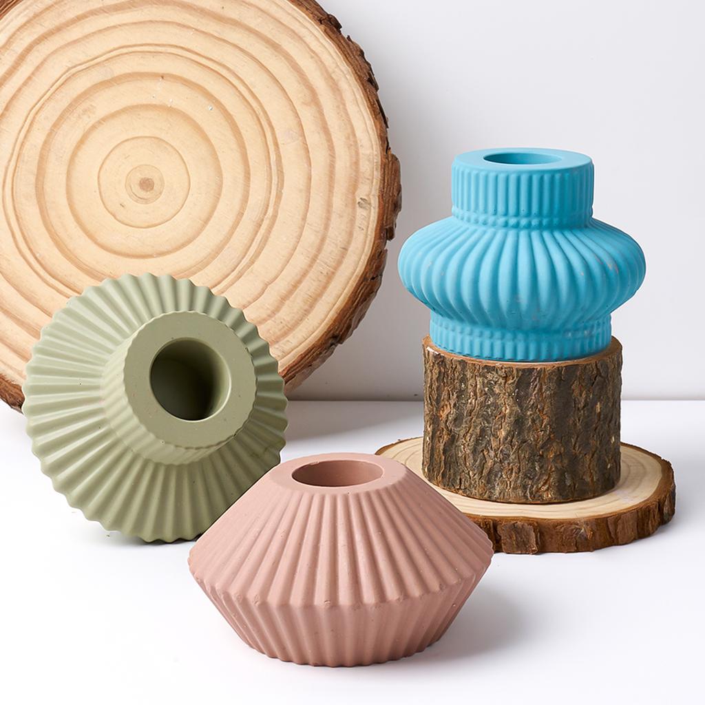 Geometry Stripe Candlestick Silicone Mold DIY Round Lantern Candle Holder Ornaments Molds Plaster Resin Crafts Making Home Decor