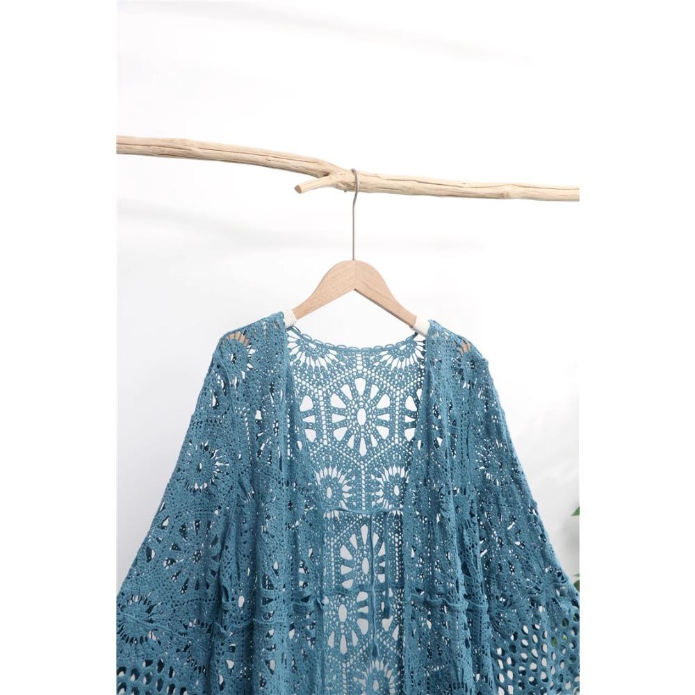 DIMANAF 2026 New Blue Cardigan Women Knitting Lace Long Vest Hollow Summer Style Basic Tops Tees Loose Clothing