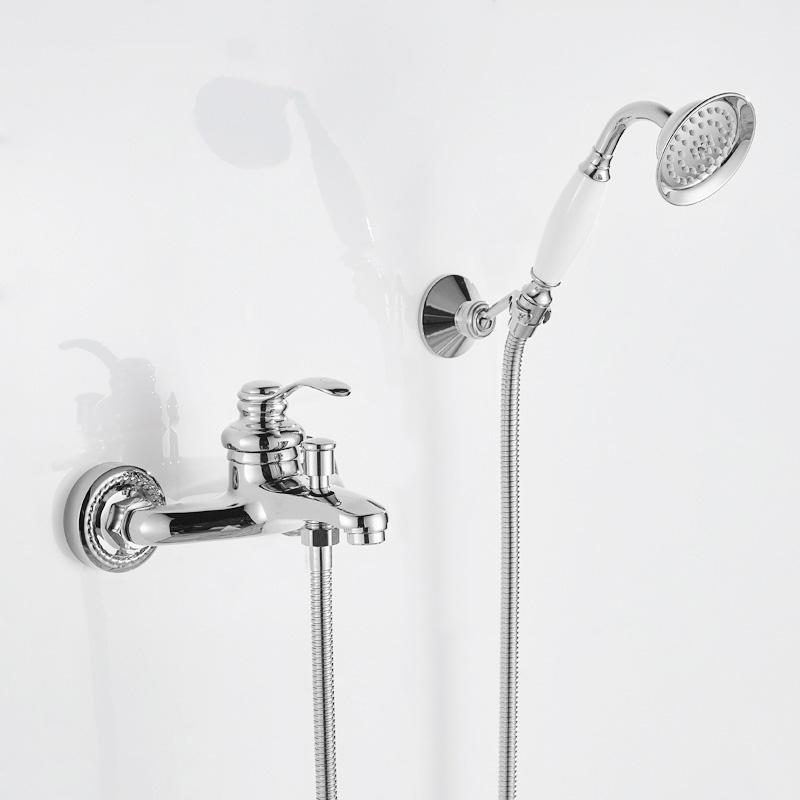 European Style Bathroom Shower Faucet Copper Brass Shower Set with Hand Shower Bathtub Mixers Taps Crane